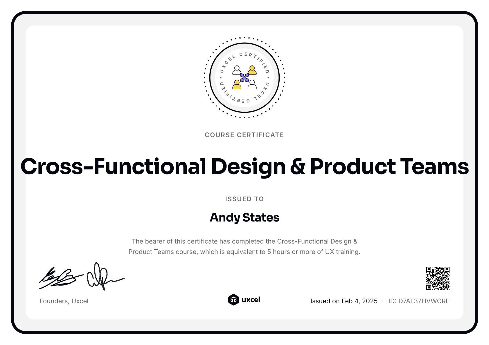 Andy States's certificate